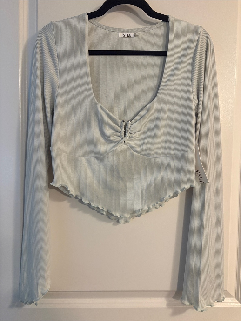 Steele Light Sage Ribbed Ruched Crop Top